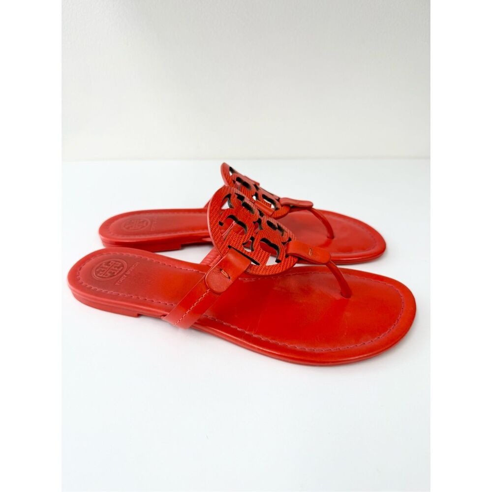 Tory Burch Miller Matte Bright Pomander Red Orange Flat Sandal 9 - Picture 3 of 8